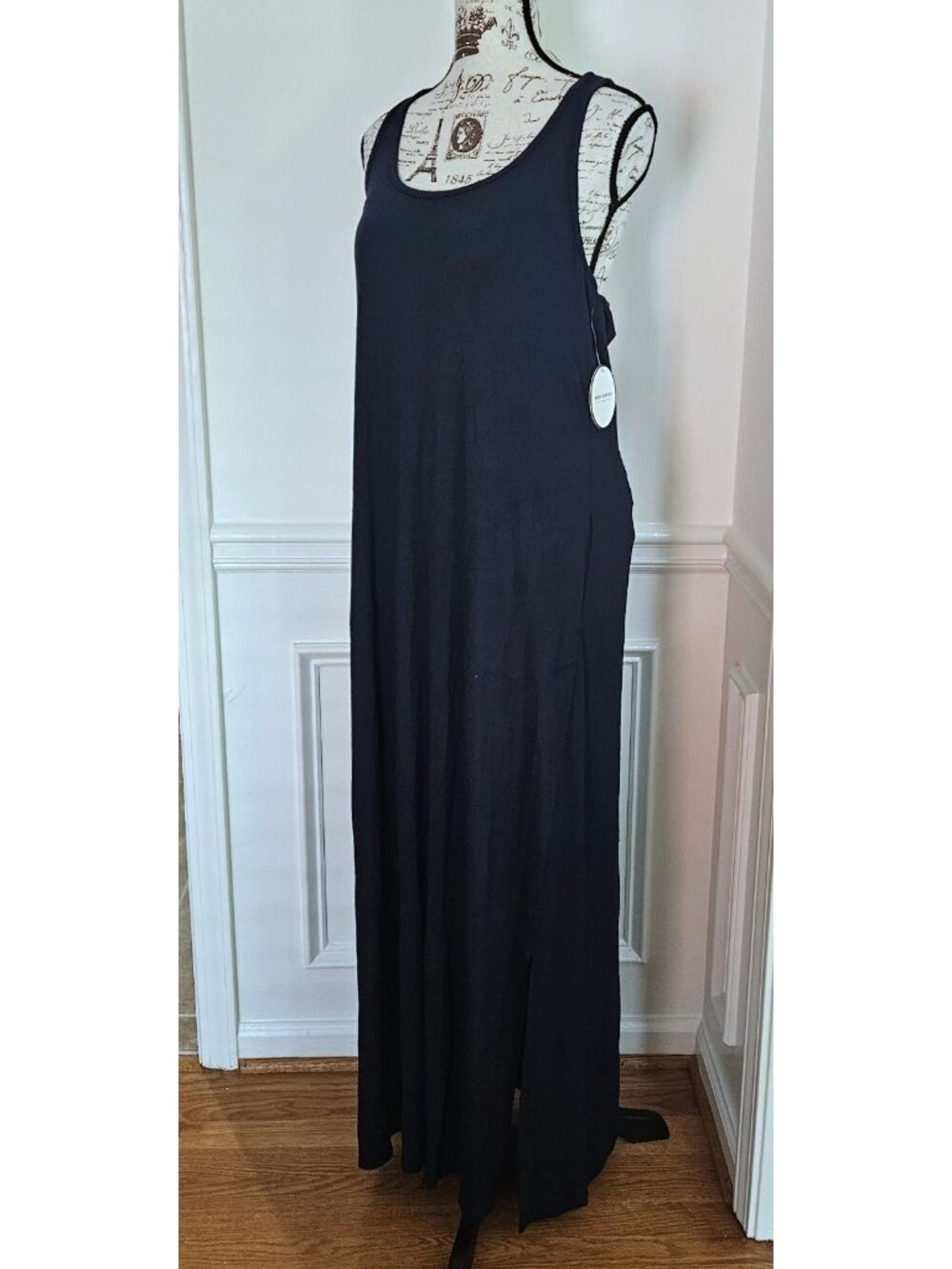 NWT Soma Wknd Weekend L Navy Blue Maxi Racerback Dress Shelf Bra Knit